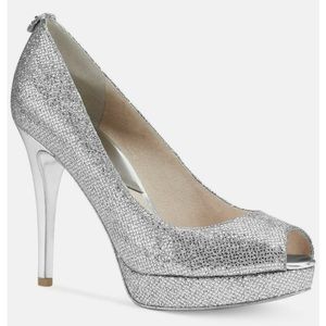 Michael Michael Kors Women’s York Peep Toe Pump 7.5sz silver glitter mesh